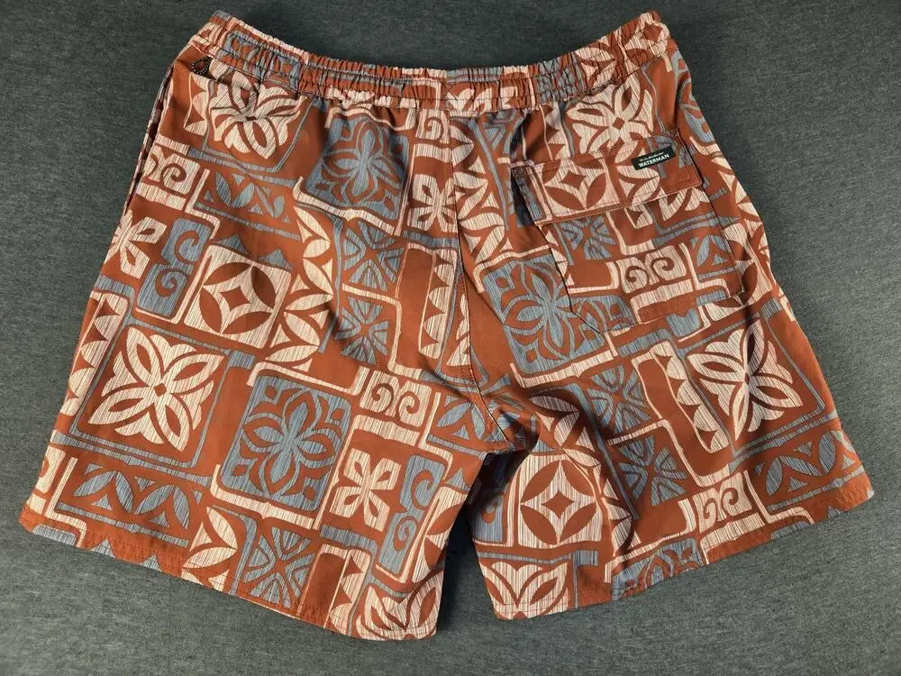 Quiksilver Shorts Mens Large Orange Waterman Swim Trunks Hawaiian Lined Tropical
